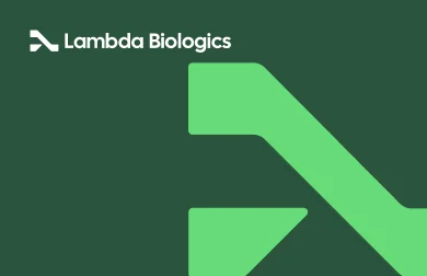 Business card front: a Lambda Green card with a large Vital Green close-up of the symbol