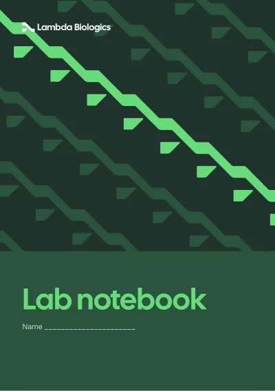 Lab notebook cover in Lambda Green with the Flow pattern