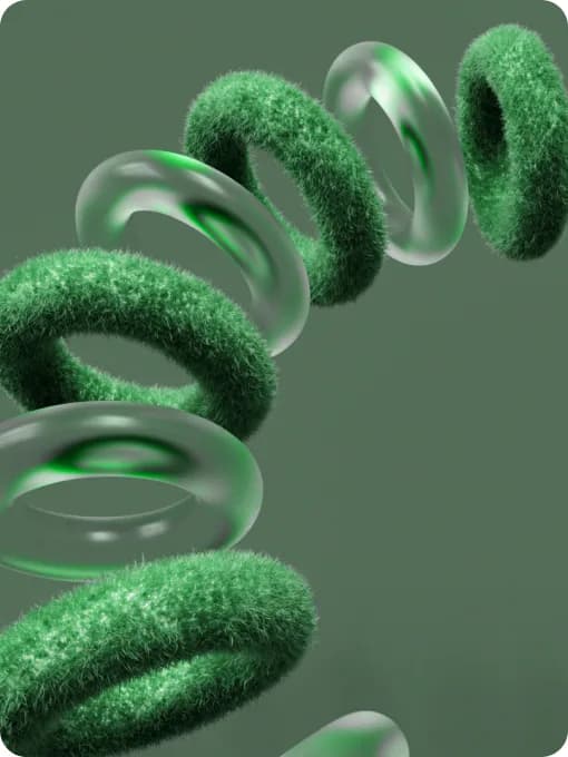 Rings of glass and green-textured forms receding into a green haze